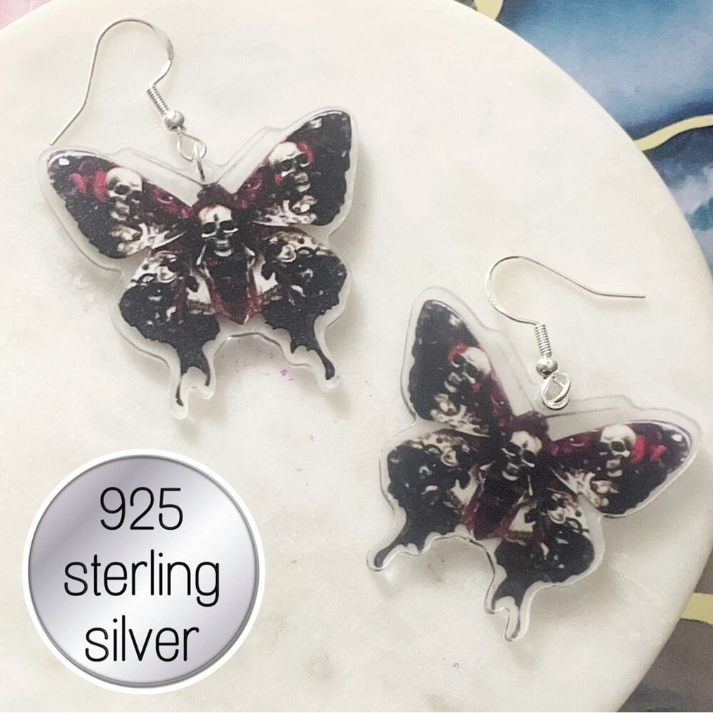 Black and Red Butterfly Skull Earrings gothic